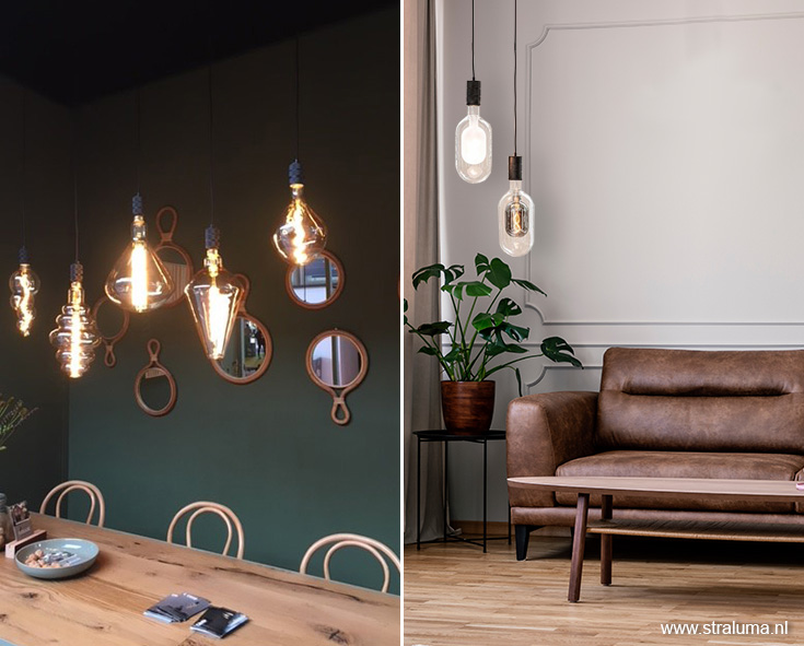 Glazen verlichting voor elke woonsmaak Grote kooldraadlampen in een eenvoudige pendel
